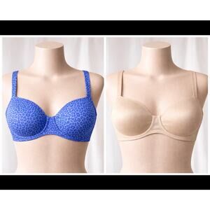 Cacique Lane Bryant Bra Bundle 42C | Blue Leopard + Beige Underwire Bras